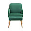 Dark Green Velvet Armchair Relaxing Chair with Footstool