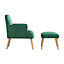 Dark Green Velvet Armchair Relaxing Chair with Footstool