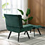 Dark Green Velvet Upholstered Accent Chair Lounge Leisure Chair Sofa Chair with Ottoman Footrest Footstool
