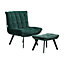 Dark Green Velvet Upholstered Accent Chair Lounge Leisure Chair Sofa Chair with Ottoman Footrest Footstool