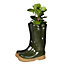 Dark Green Wellington Boots Large Outdoor Planter Ceramic Flower Pot Garden Planter Pot Gift for Gardeners