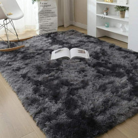 Dark Grey 200x300cm Large Soft Touch Rug Antiskid Shaggy Rug Fluffy Bedroom Rugs Modern Tie-dye Carpet