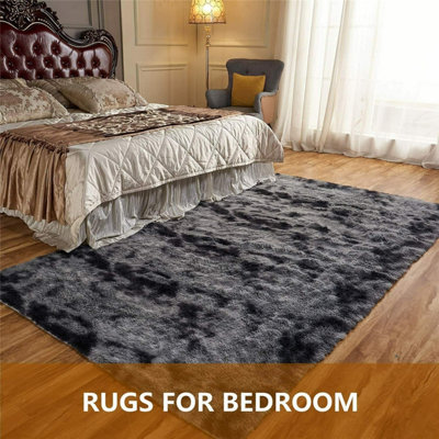 Dark Grey 200x300cm Large Soft Touch Rug Antiskid Shaggy Rug Fluffy Bedroom Rugs Modern Tie-dye Carpet