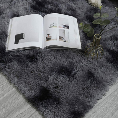 Dark Grey 200x300cm Large Soft Touch Rug Antiskid Shaggy Rug Fluffy Bedroom Rugs Modern Tie-dye Carpet