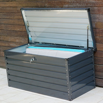 Dark Grey 420L Metal Storage Box Garden Outdoor Shed Utility Cushion ...
