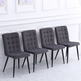 Dark Grey 4Pcs Tufted Modern Armless Dining Chairs with Metal Legs