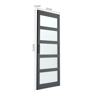 Dark Grey 5 Lites Farmhouse Style Wooden Internal Sliding Door Barn Door with 6.6ft Steel Hardware Kit, 91 x 213cm