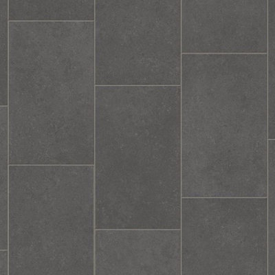Dark Grey Anti-Slip Tile Effect Vinyl Flooring For LivingRoom, Kitchen, 2mm Cushion Backed Vinyl Sheet -3m(9'9") X 3m(9'9")-9m²