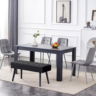Dark Grey Arrow Design Dining Table with Velvet Chairs , Bench Dining Room