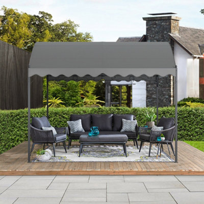 Dark Grey Canopy Outdoor Arched Pergola Shelter Sunshade Awning with Metal Frame 3x3M