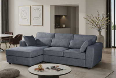 Dark Grey Chenille Fabric Left Hand Facing Chaise Corner Sofa ALFIE