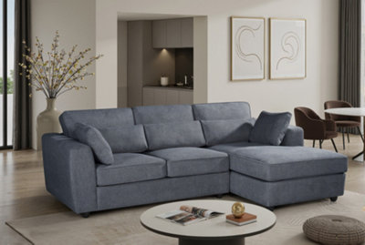 Dark Grey Chenille Fabric Right Hand Facing Chaise Corner Sofa ALFIE