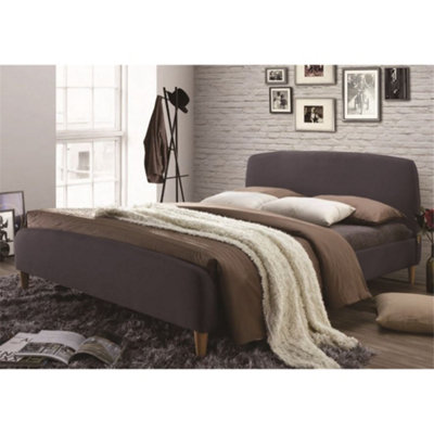 Dark Grey Curved Design Contemporary Fabric Bed Frame - Double 4ft 6"