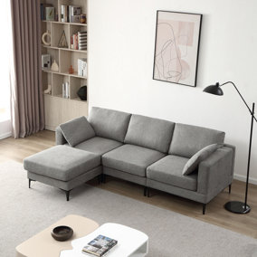 Dark Grey Fabric 3 Seater Sofa with Ottoman/ Footstool and pillows
