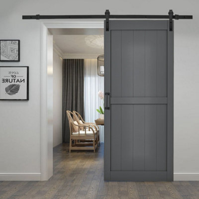 Dark Grey Farmhouse Style Wood Grain Wooden Internal Sliding Door Barn