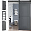 Dark Grey Farmhouse Style Wood Grain Wooden Internal Sliding Door Barn Door with 6ft Steel Hardware Kit, 91 x 213cm