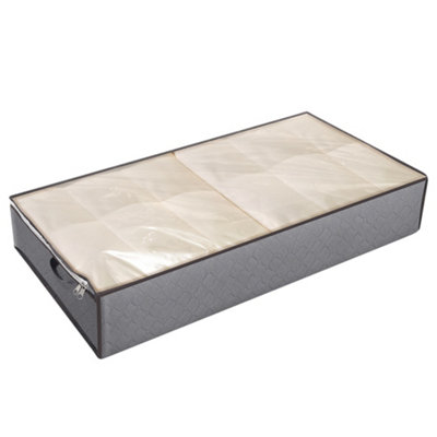 Dark Grey Foldable Fabric Clothes Quilt Under Bed Storage Box Containers with Handles 100cm