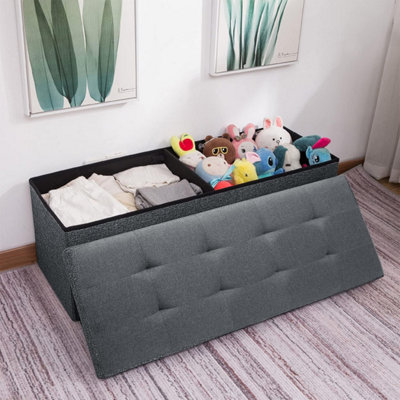 Dark Grey Foldable Storage Ottoman Box Footstool Seat Bench Footrest ...