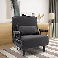 Dark Grey Folding Movable Adjustable Linen Single Sofa Bed with 2 Wheels