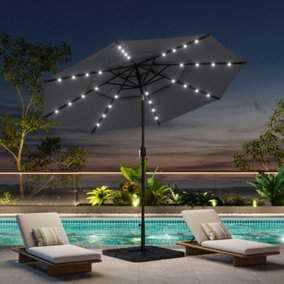 Dark Grey Garden 3-Tier Umbrella Outdoor Garden Patio Umbrellas for Beach Backyard and Pool with Solar Lights and Base