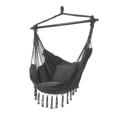 Dark Grey Garden Hanging Canvas Hammock Swing Chair with Cozy Seat & Back Cushion Out/Indoor