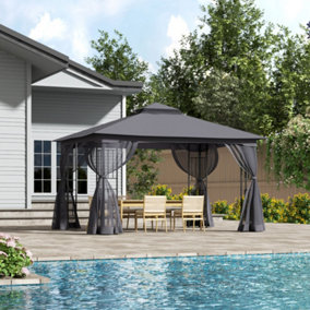 Dark Grey Gazebo Shade Canopy Party Tent Waterproof Sun Shade for Patio