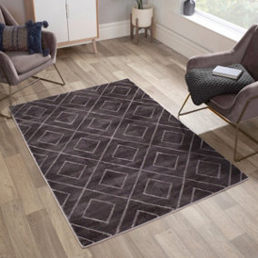 Dark Grey Geometric Modern Easy to clean Living Room Bedroom and Dining Room -80cm X 150cm