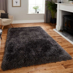 Dark Grey Handmade Modern Plain Shaggy Easy to clean Rug for Bed Room Living Room and Dining Room-120cm X 170cm
