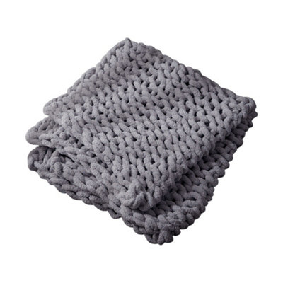 Dark Grey Knitted Chenille Fuzzy Blanket Lightweight Throw Blankets for Bed 600mm L DIY at B Q