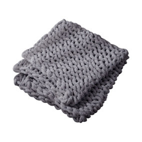 Dark Grey Knitted Chenille Fuzzy Blanket Lightweight Throw Blankets for Bed 600mm(L)
