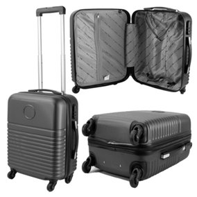 Dark Grey Lightweight Travel Cabin Suitcase With Wheels & Handle