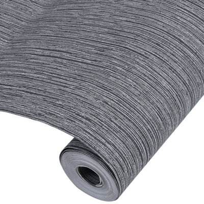 Dark Grey Linen Texture Wallpaper Plain Effect Wall Paper Roll 5.3m²