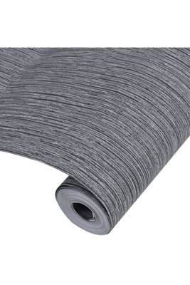 Dark Grey Linen Texture Wallpaper Plain Effect Wall Paper Roll 5.3m²