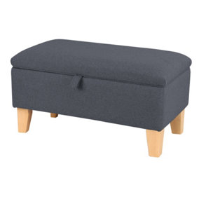 Dark Grey Linen Upholstered Storage Ottoman Bench Bed End Bench with Wood Leg W 710 x D 370 x H 340 mm