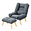 Dark Grey Lounge Recliner Armchair with Footstool