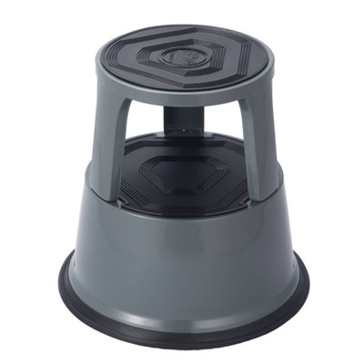 Dark Grey Metal Rolling Kick Step Stool with 150kg Capacity