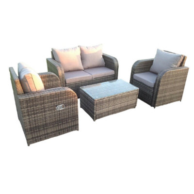 Dark Grey Mix PE Wicker Rattan Garden Furniture Set Sofa Set Reclining Adjustable Chair 4 Seater