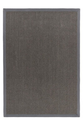 Dark Grey Natural Fibers Bordered Plain Modern Easy to Clean Rug - 160cm X 230cm (5ft. 2in. X 7ft. 6in.)