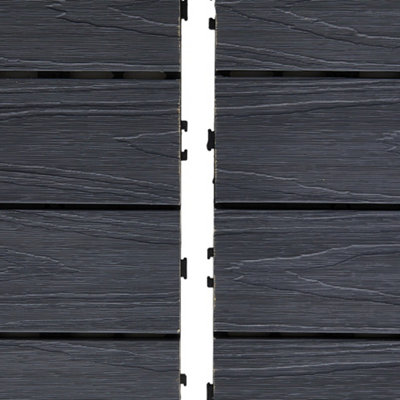 Dark Grey Natural Wood Grain Effect Click Decking Tiles for Outdoor Living 30cm W x 30cm D, 11Pcs/Pack