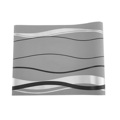 Dark Grey No Woven Patterned Wallpaper Wavy Striped Wallpaper Roll 5m²