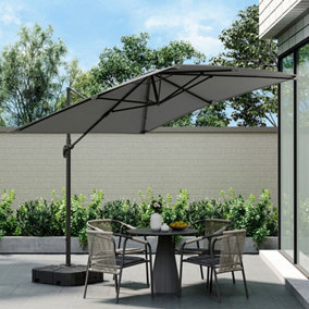 Dark Grey Outdoor Garden Patio Umbrellas Cantilever Waterproof Parasol for Backyard and Pool with Base 2.5M