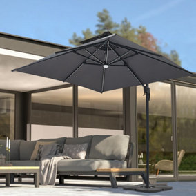 Dark Grey Outdoor Large Square Canopy LED Cantilever Parasol with Square HDPE Base 3M
