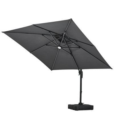 Dark Grey Outdoor Large Square Tilting Canopy LED Cantilever Parasol with Square Base 3M