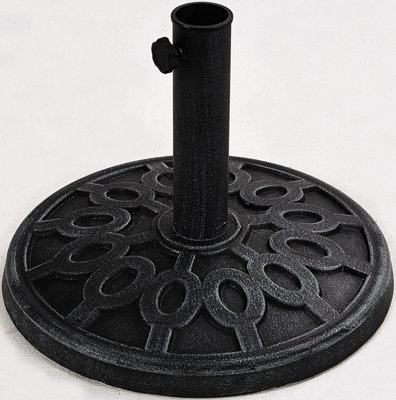 Dark Grey Parasol Base 15kg - Cast Iron Look Weighted Umbrella Holder for Poles up to 38mm - Measures H33 x 43cm Diameter