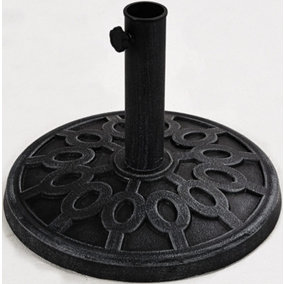 Dark Grey Parasol Base 15kg - Cast Iron Look Weighted Umbrella Holder for Poles up to 38mm - Measures H33 x 43cm Diameter