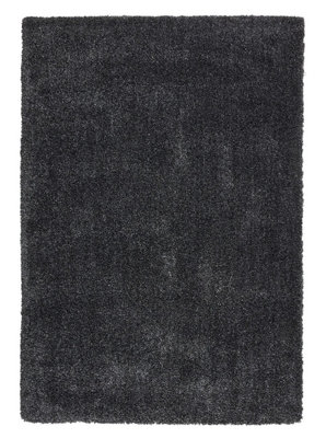 Dark Grey Plain Shaggy Rug, Easy to Clean Rug, Stain-Resistant Rug ...