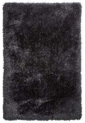 Dark Grey Plain Shaggy Rug, Handmade Anti-Shed Rug, Modern Luxurious Rug for Bedroom, & Dining Room-60cm X 120cm