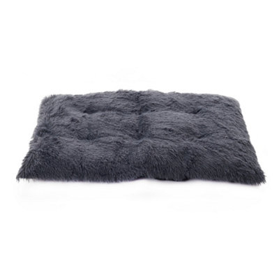 Dark Grey Plush Rectangle Pet Bed Dog Cushioned Pad 110 x 75 cm Price Comparisons | Compare The Build