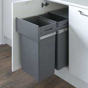 Dark Grey Pull Out Waste Bin for 400mm Cabinet 2 x 32L Base Mounted 25kg Capacity Anthracite