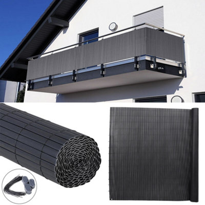 Dark Grey PVC Privacy Fence Sun Blocked Garden Screen Panel Blindfold for Balcony L 5m x H 1.5m